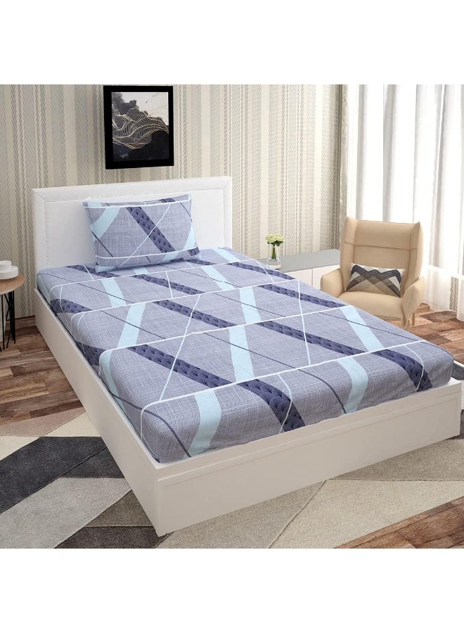 Urban Magic Urban Magic Geometric Printed Blue Single Bedsheet with 1 Pillow Cover  - Image 1
