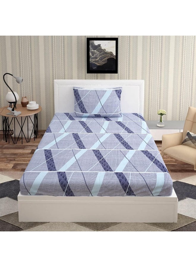 Urban Magic Urban Magic Geometric Printed Blue Single Bedsheet with 1 Pillow Cover  - Image 3