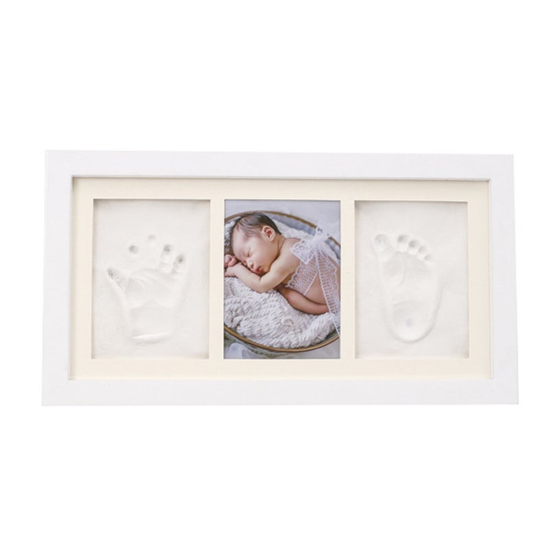 2pcs Baby Hand and Foot Prints Photo Frame Picture Frame Photo Holder Home Desktop Decor for Bedroom Living Room (White Frame + White ) - Image 2