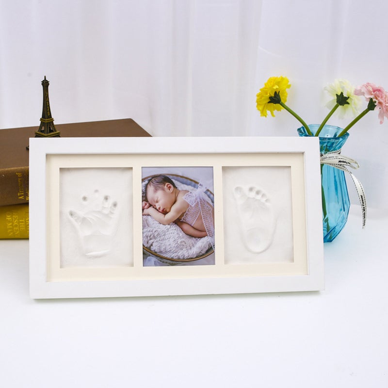 2pcs Baby Hand and Foot Prints Photo Frame Picture Frame Photo Holder Home Desktop Decor for Bedroom Living Room (White Frame + White ) - Image 5