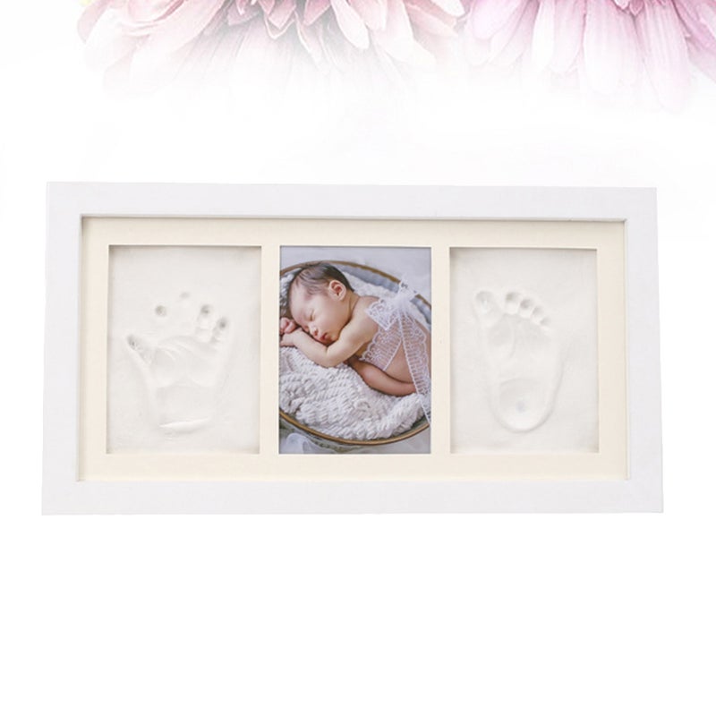 2pcs Baby Hand and Foot Prints Photo Frame Picture Frame Photo Holder Home Desktop Decor for Bedroom Living Room (White Frame + White ) - Image 4