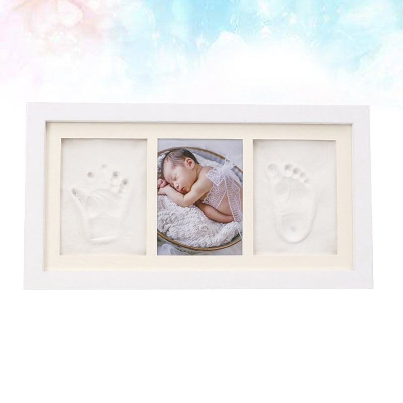 2pcs Baby Hand and Foot Prints Photo Frame Picture Frame Photo Holder Home Desktop Decor for Bedroom Living Room (White Frame + White ) - Image 1