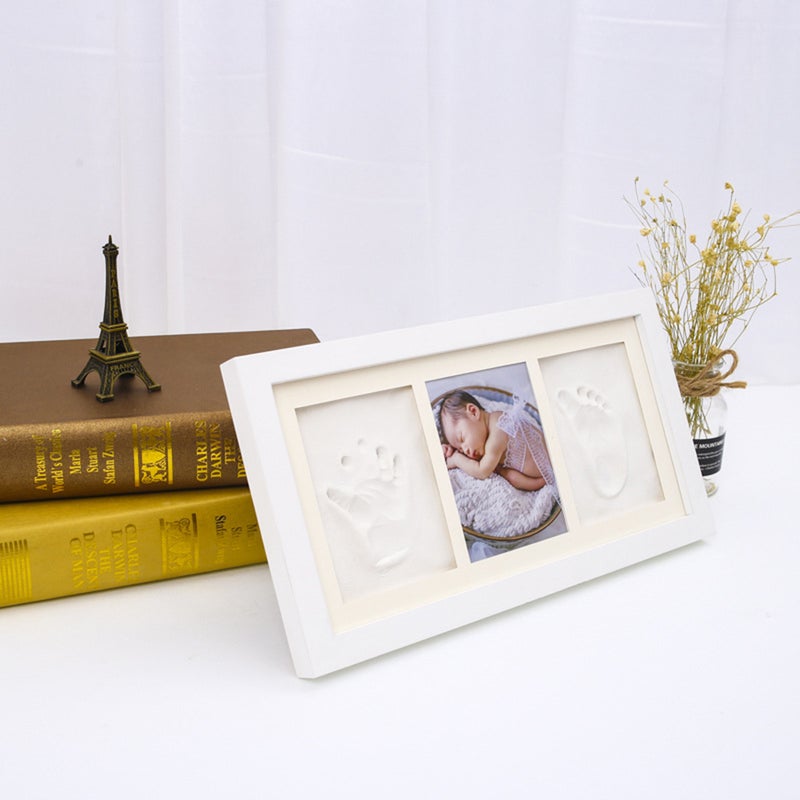 2pcs Baby Hand and Foot Prints Photo Frame Picture Frame Photo Holder Home Desktop Decor for Bedroom Living Room (White Frame + White ) - Image 3