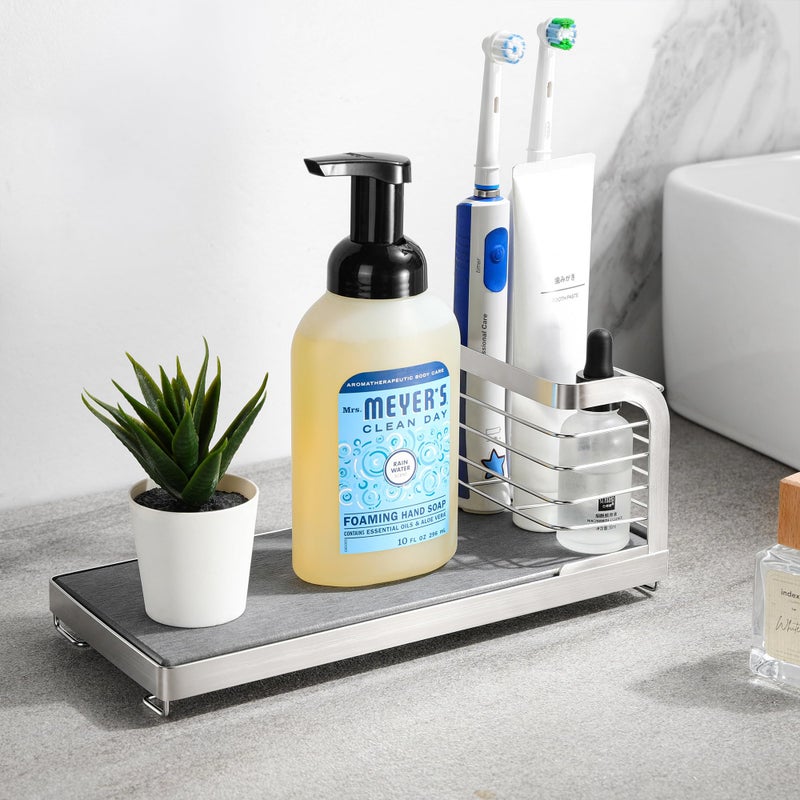 AIDILI Wipe-Free Sink Organizer with Drying Stone, Instant Dry Sink Caddy Organizers, Kitchen Sponge Soap Holder Dispenser, Countertop Fast Drying Counter Tray Rack - Image 5