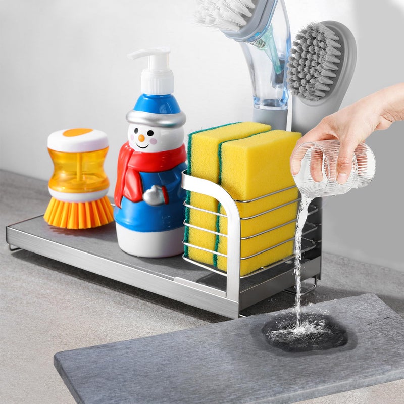 AIDILI Wipe-Free Sink Organizer with Drying Stone, Instant Dry Sink Caddy Organizers, Kitchen Sponge Soap Holder Dispenser, Countertop Fast Drying Counter Tray Rack - Image 1