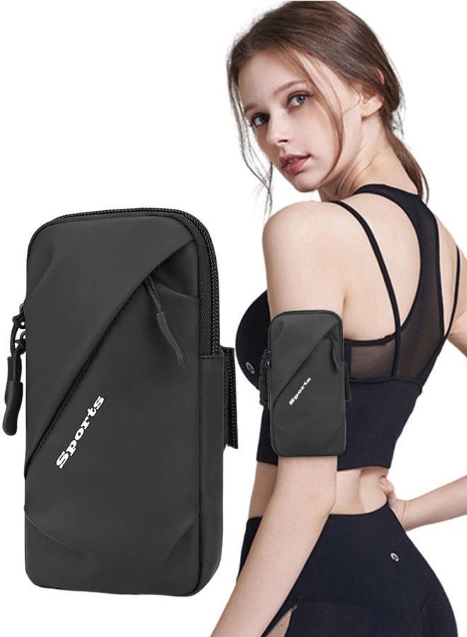 Cell Phone Arm Band Mobile Phone Holder Sports Arm Bag, Waterproof Running Phone Arm Case Armband with Multi-layer Pockets, Outdoor Running Bag for Smartphones up to 7 Inches, Black - Image 1
