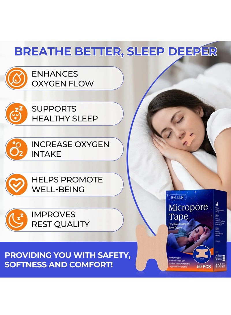 Sefudun 50 قطعة شريط ميكروبور لشريط الفم لشرائط النوم ناعمة ومريحة لاصقة لطيفة وآمنة لشرائط الفم للتنفس الأنفي مضادة للشخير لتحسين التنفس خالية من الروائح شريط النوم لشريط الفم أسود - Image 5