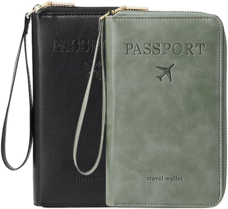 RFID Blocking Passport Wallet Anti Theft Travel Case Black Green - Image 1