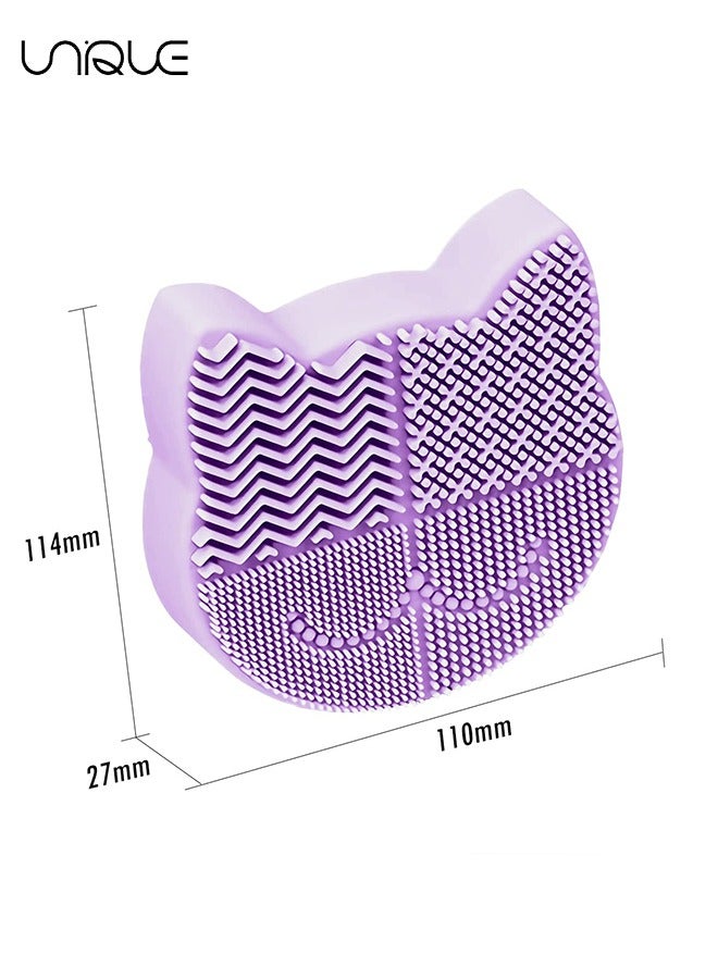 Unique 2 in 1 Design Makeup Brush Cleaning Mat with Brush Drying Holder, Silicon Cat Shaped Brush Cleaner Pad & Cosmetic Brush Organizer Rack, Portable Washing Tool for Makeup (Purple) - Image 2