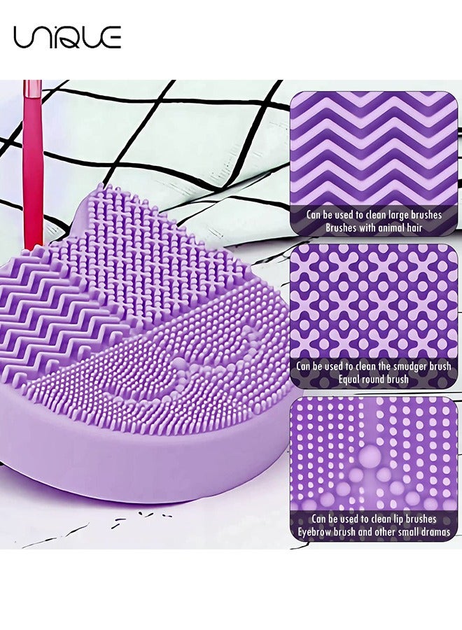 Unique 2 in 1 Design Makeup Brush Cleaning Mat with Brush Drying Holder, Silicon Cat Shaped Brush Cleaner Pad & Cosmetic Brush Organizer Rack, Portable Washing Tool for Makeup (Purple) - Image 4