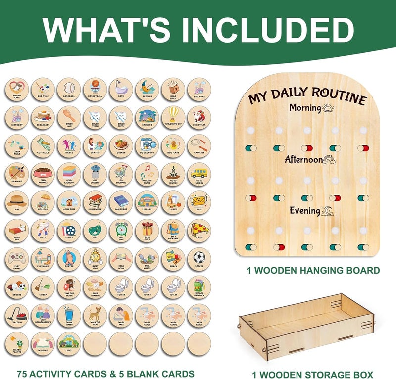 CQNET Daily Routine Chart for Kids, Wooden Visual Schedule, Toddlers Morning Bedtime Chore Chart, Child Responsibility Board, Daily Tasks, Birthday Gifts for Children 3-5 Year Old - Image 4