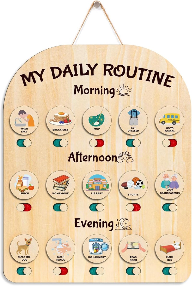 CQNET Daily Routine Chart for Kids, Wooden Visual Schedule, Toddlers Morning Bedtime Chore Chart, Child Responsibility Board, Daily Tasks, Birthday Gifts for Children 3-5 Year Old - Image 1