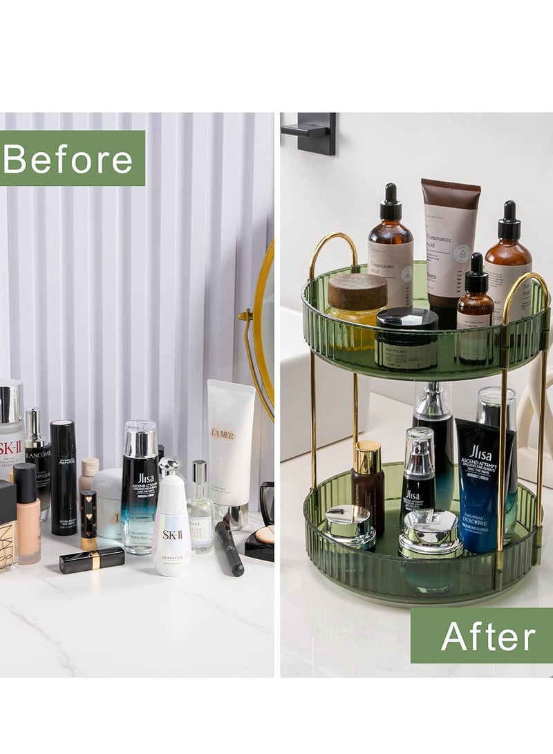 Sharpdo Rotating Makeup Organizer for Vanity 2 Tier, High-Capacity Skincare Clear Make Up Storage Perfume Organizers Cosmetic Dresser Organizer Countertop 360 Spinning - Image 4