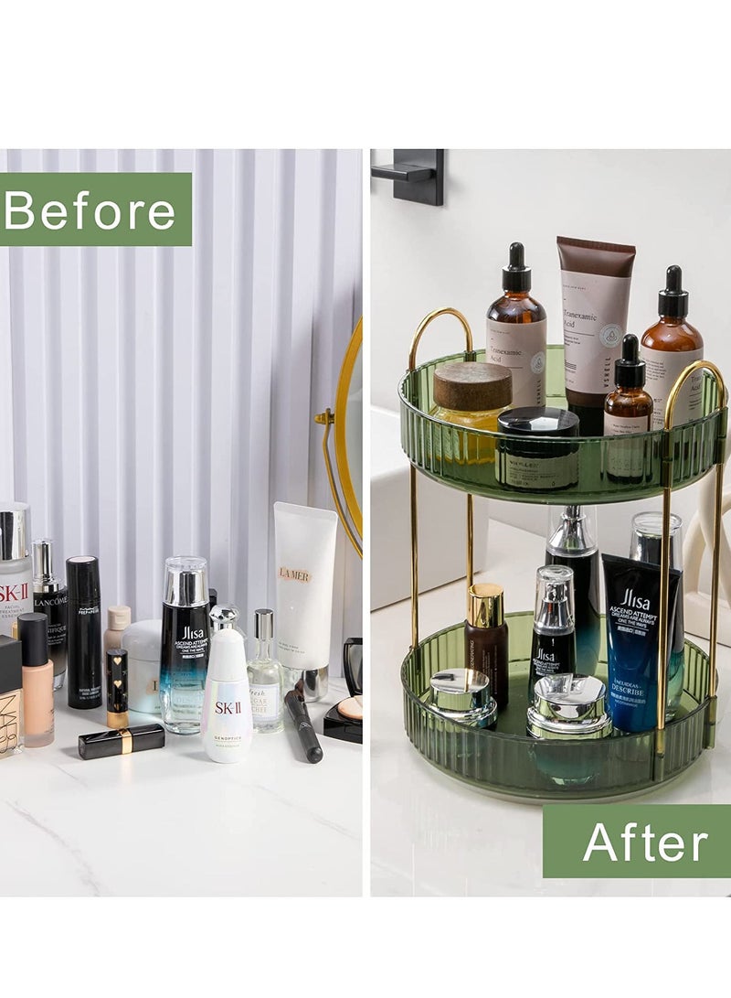 شاربدو منظم مكياج دوار ل Vanity 2 Tier ، عالي السعة للعناية بالبشرة واضح تخزين المكياج منظمو العطور منظم مضمد مستحضرات التجميل كونترتوب 360 الغزل - Image 4