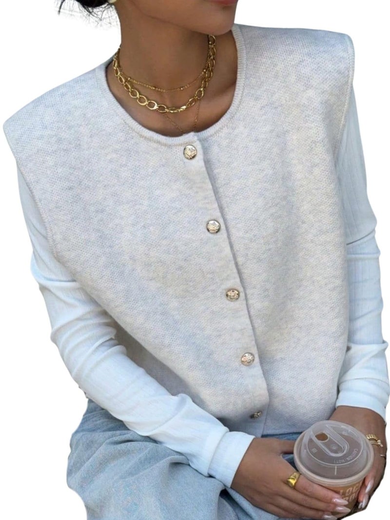 Verdusa Womenâ€˜s Comfiest Airport Outfits Button Down Sleeveless Sweater Vest Tops Cozy Cardigans Apricot Small - Image 1