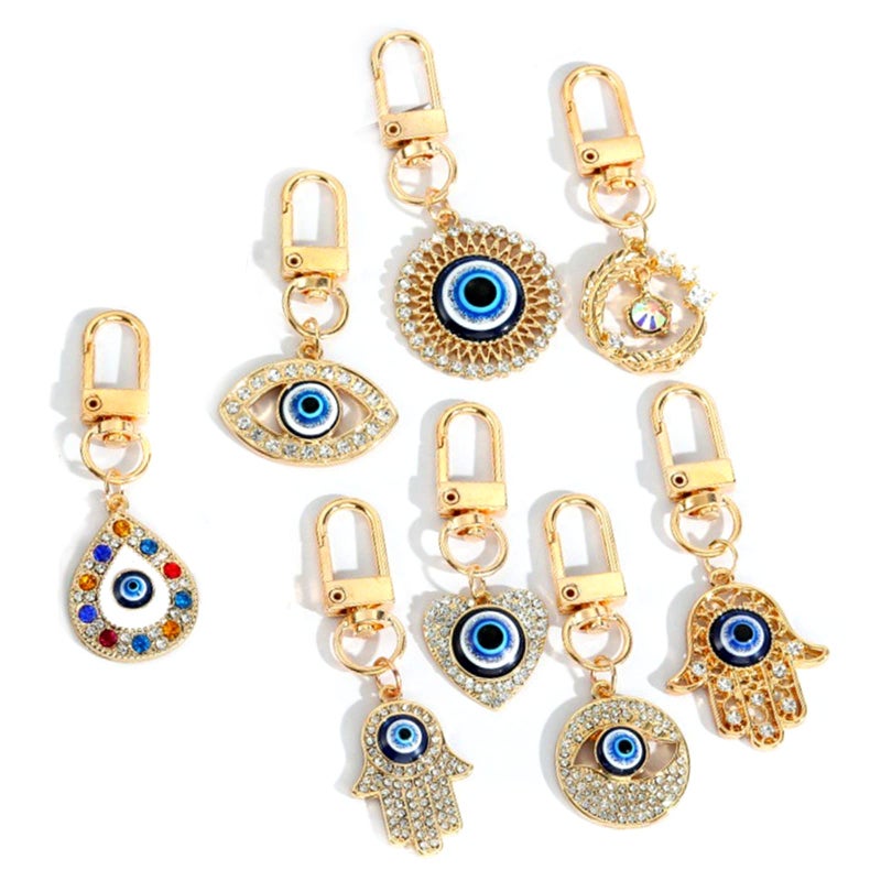 QTMY 8 Pack Evil Eye Keychain for WomenCute Keychain with Good Luck Evil Eye Charms for Car Key Bulk Wholesale - Image 2