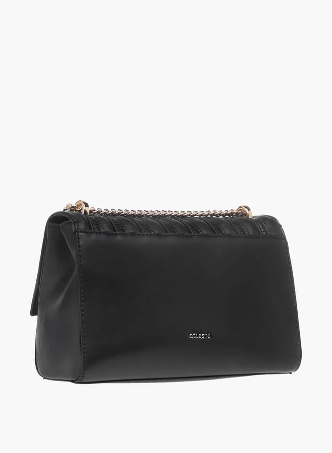 Celeste Womens Textured Crossbody Bag With Flap Closure And Chain Strap
