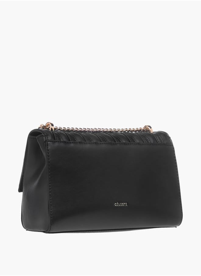 Celeste Womens Textured Crossbody Bag With Flap Closure And Chain Strap  - Image 3