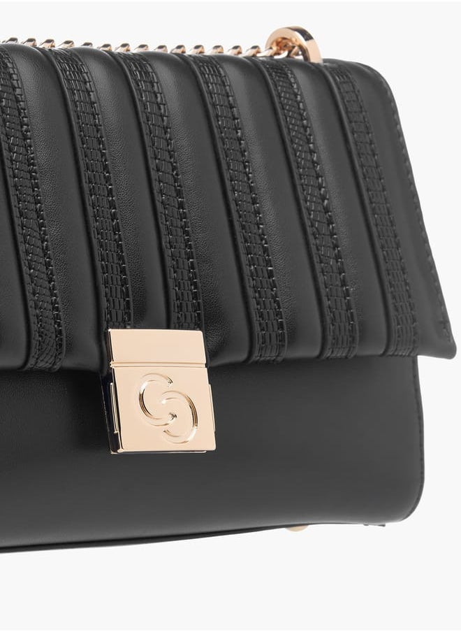 Celeste Womens Textured Crossbody Bag With Flap Closure And Chain Strap  - Image 4