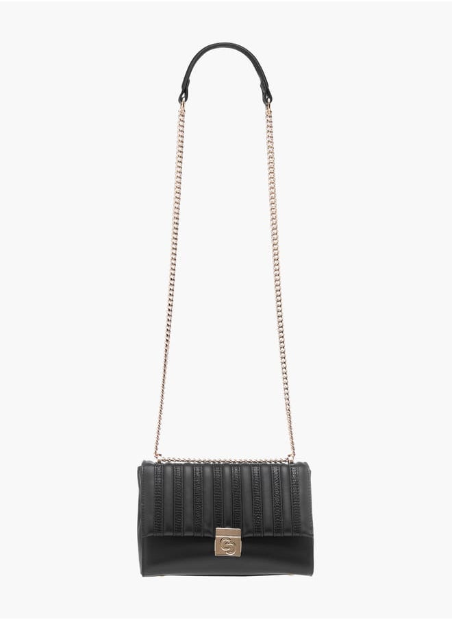 Celeste Womens Textured Crossbody Bag With Flap Closure And Chain Strap  - Image 2