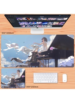 No Overlock Honkai Impact 3 Mouse Pad Extra Large Animation Kiana Dem Lisa Alicia Two-Dimensional Notebook-Color:80x30cm Thickness 3mm-Pattern:Khaki Light Dance