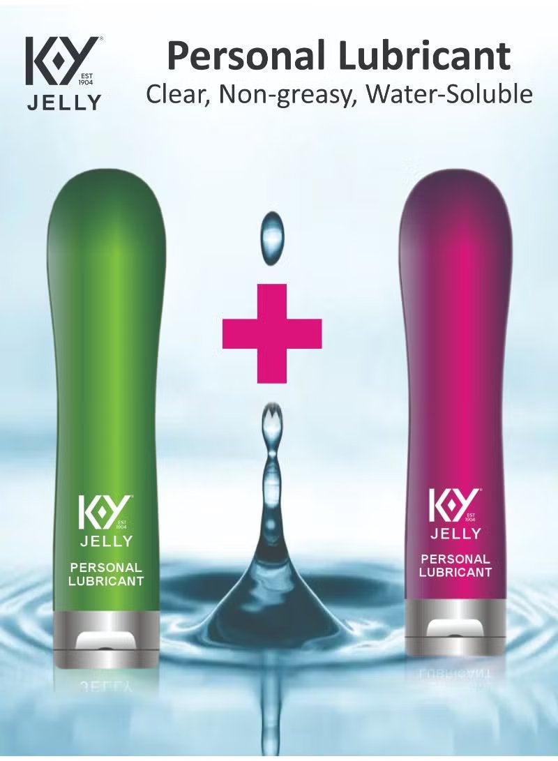 KY جل مرطب شخصي هلامي شفاف، غير دهني، مزلق مائي للراحة، مجموعة أرجواني وأخضر