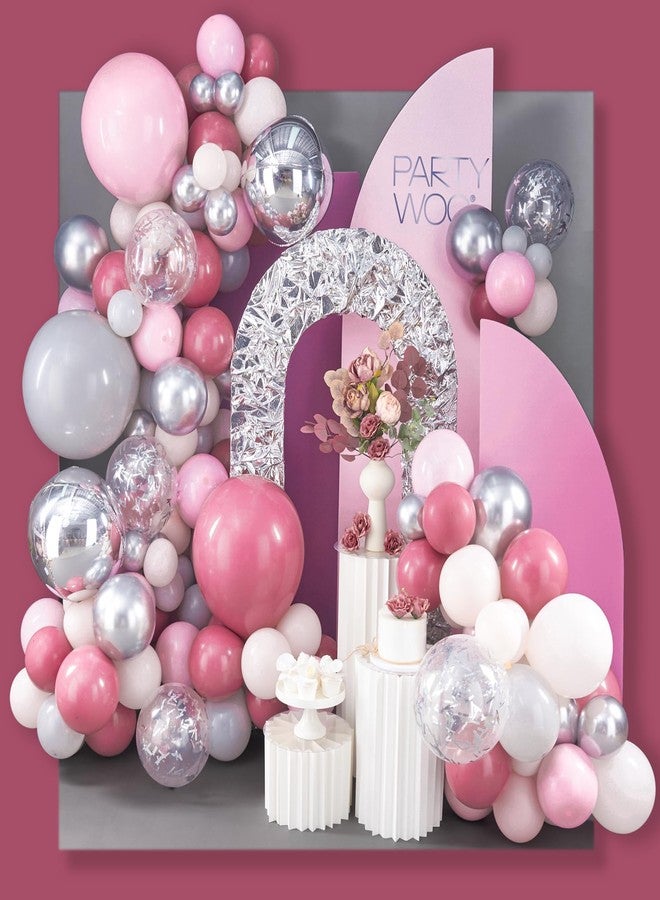 PartyWoo Pink Balloon Arch Kit Garland 142pcs Different Sizes of 18 12 10 5 Inch Magenta Fuchsia Light Baby Pastel Pale Pink Peach Gray Silver Balloons for Baby Shower Birthday Party Decorations - Image 1