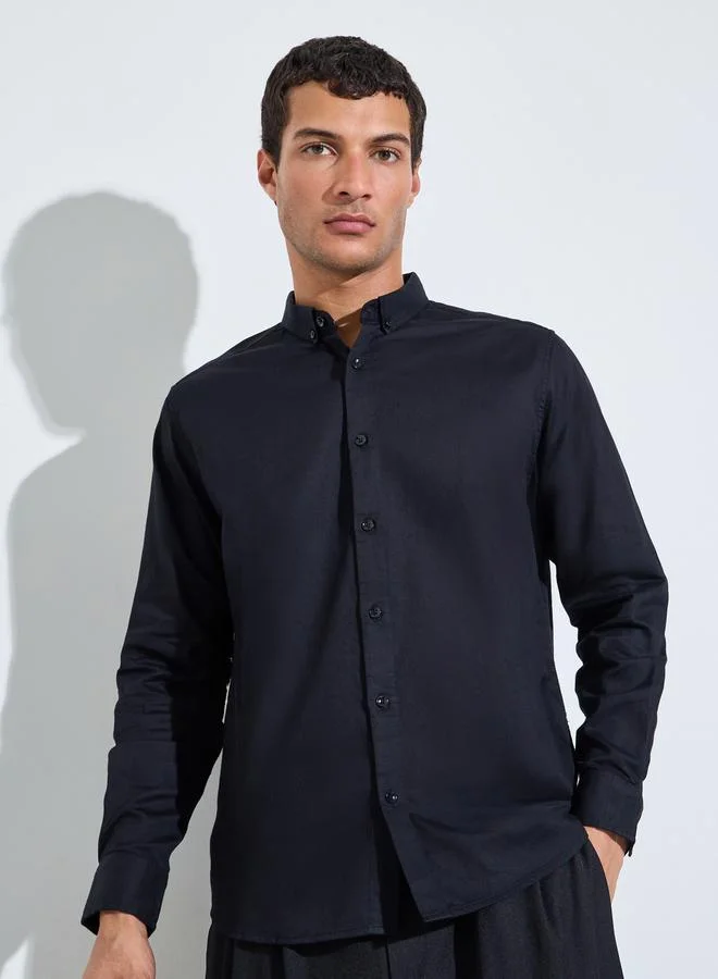 ستايلي Black Solid Textured Regular Fit Shirt
