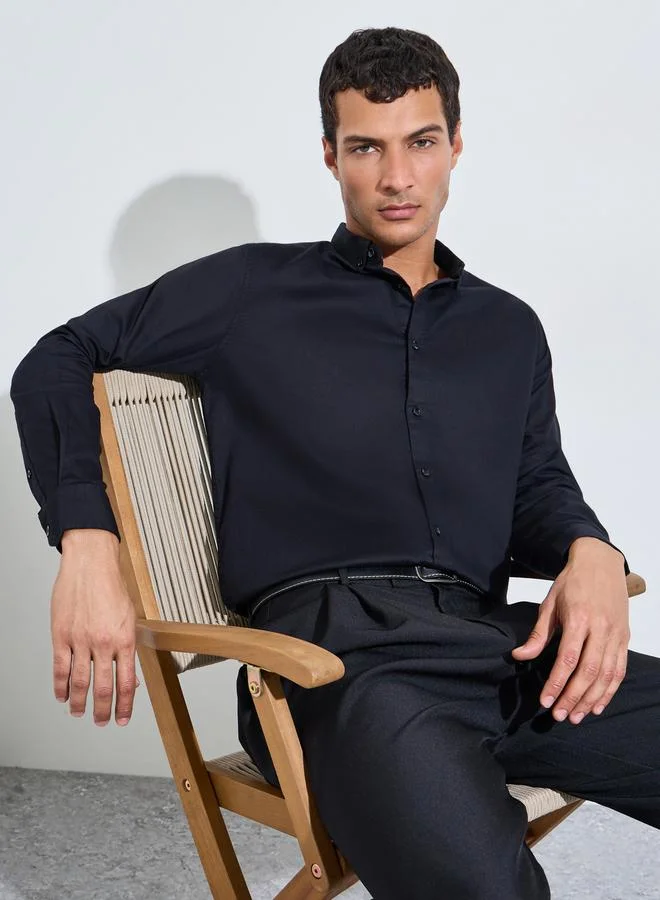ستايلي Black Solid Textured Regular Fit Shirt
