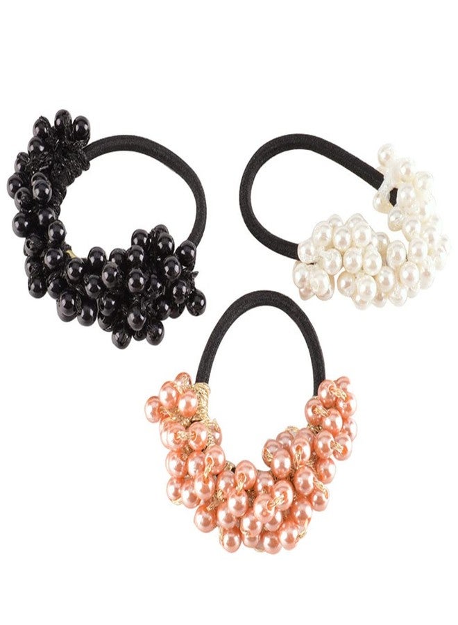 LOVEF Girl Women Pearl Hair Accessories Elastic Ties Fashion Hair Headband Ponytail Holders Hair Tie, 3Pcs Mix (including Black) 3 Count - Image 1