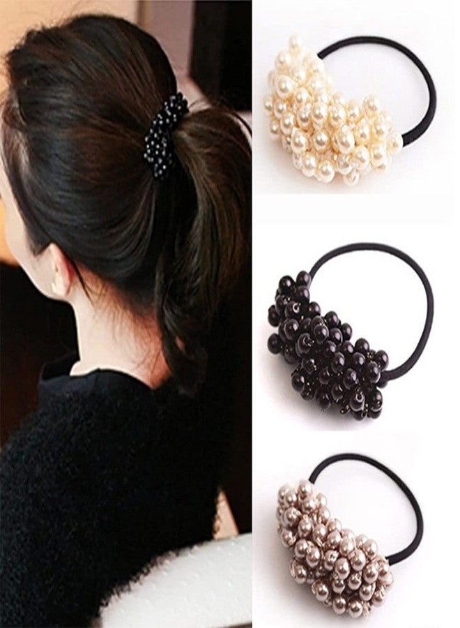 LOVEF Girl Women Pearl Hair Accessories Elastic Ties Fashion Hair Headband Ponytail Holders Hair Tie, 3Pcs Mix (including Black) 3 Count - Image 5
