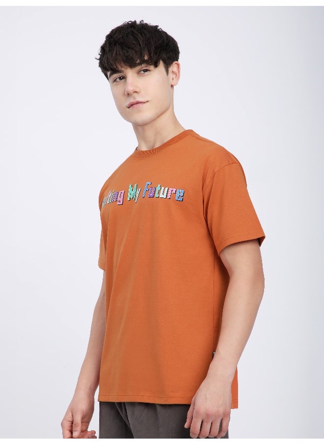 Maple Orange Typography Printed Oversized T-Shirt