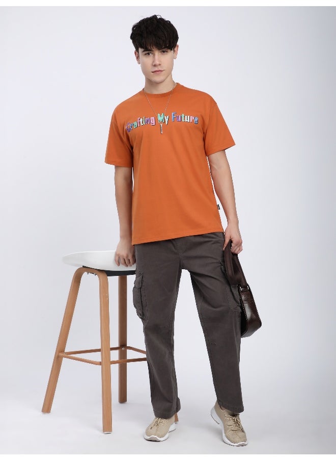 Beyoung Maple Orange Typography Printed Oversized T-Shirt  - Image 5