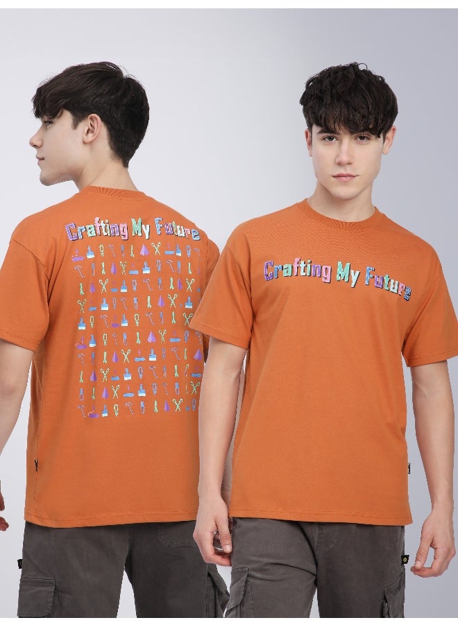 Beyoung Maple Orange Typography Printed Oversized T-Shirt  - Image 4