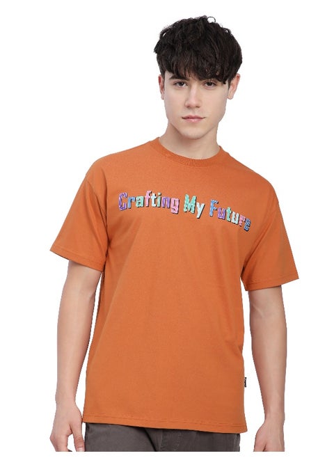 Maple Orange Typography Printed Oversized T-Shirt