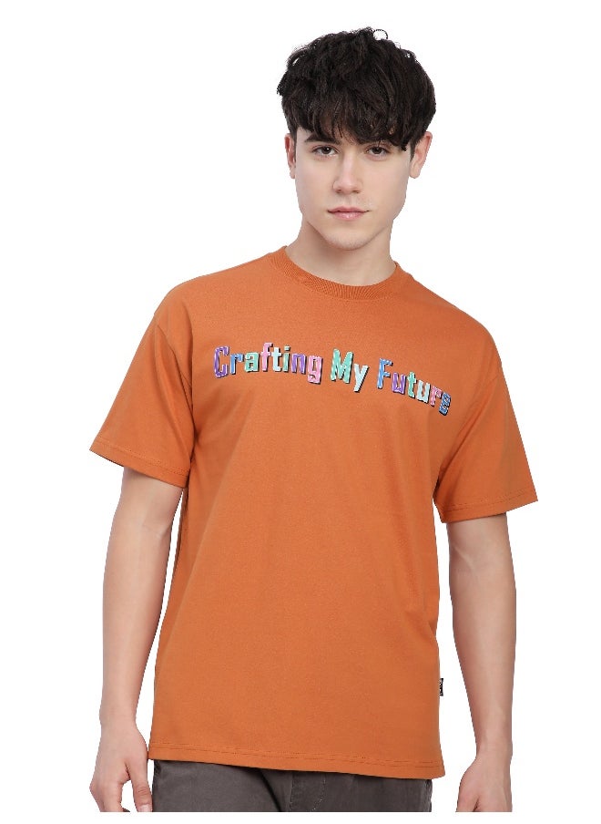 Beyoung Maple Orange Typography Printed Oversized T-Shirt  - Image 1
