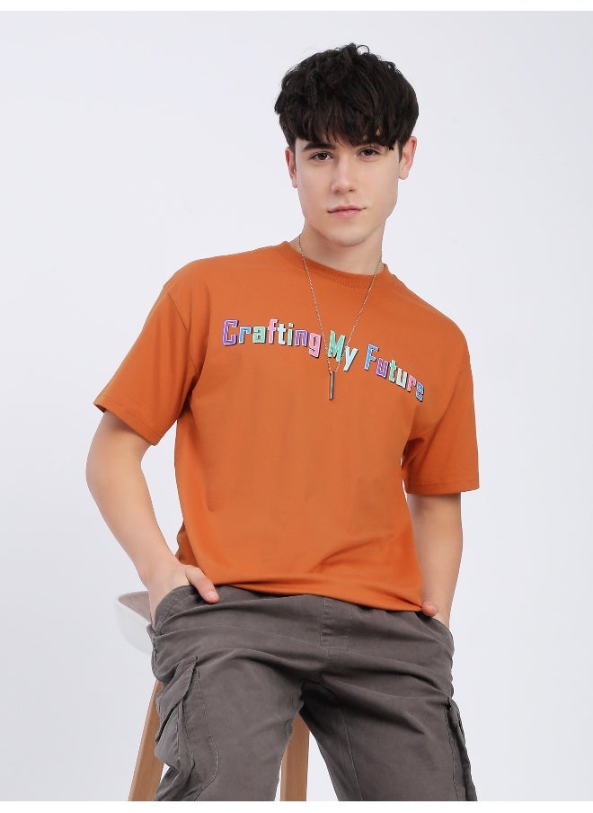 Beyoung Maple Orange Typography Printed Oversized T-Shirt  - Image 3