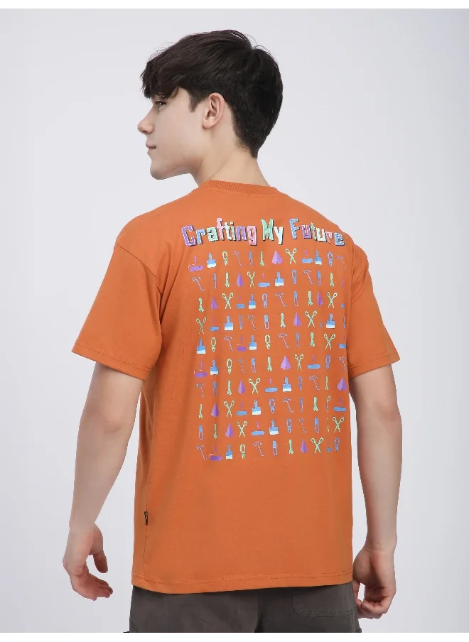 Beyoung Maple Orange Typography Printed Oversized T-Shirt