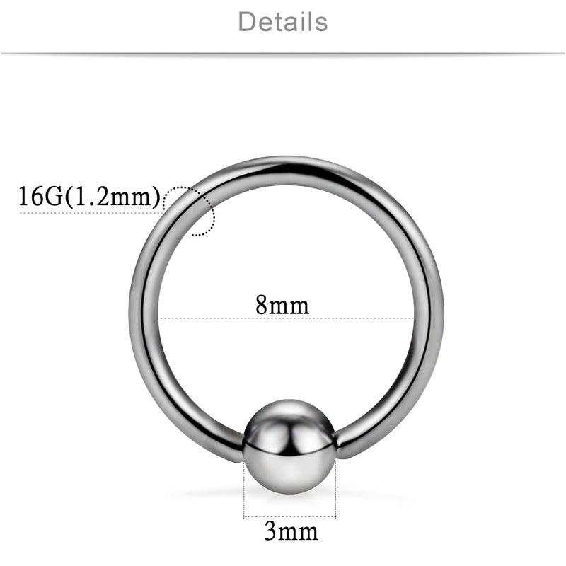 SCERRING 2PCS 16G G23 Titanium Captive Bead Ring Nose Rings Hoop Helix Daith Cartilage Tragus Earrings Eyebrow Body Piercing 8mm - Image 3