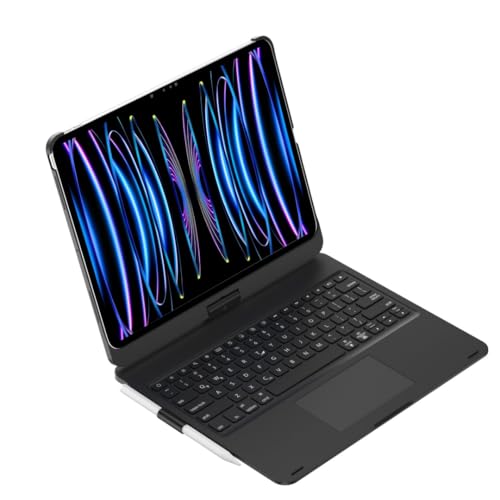 HENGHUI 360 Rotatable Touch Keyboard for iPad Pro 11 inch M4 2024 Backlight Keyboard with Trackpad, Bluetooth Foldable Keyboard Cover,Black - Image 5