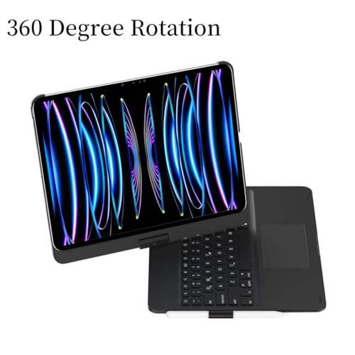 HENGHUI 360 Rotatable Touch Keyboard for iPad Pro 11 inch M4 2024 Backlight Keyboard with Trackpad, Bluetooth Foldable Keyboard Cover,Black - Image 3