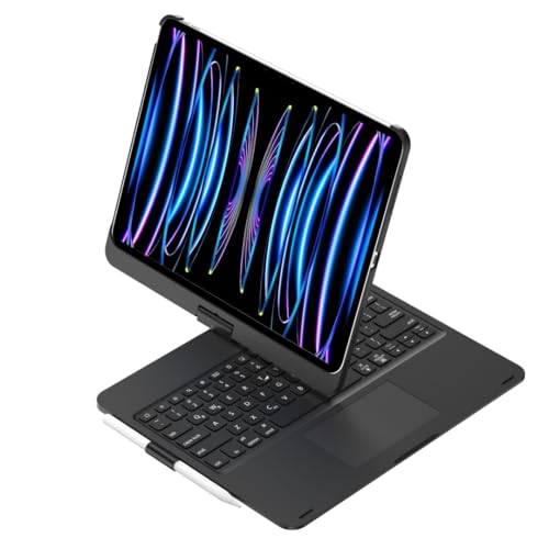 HENGHUI 360 Rotatable Touch Keyboard for iPad Pro 11 inch M4 2024 Backlight Keyboard with Trackpad, Bluetooth Foldable Keyboard Cover,Black - Image 1