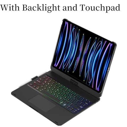 HENGHUI 360 Rotatable Touch Keyboard for iPad Pro 11 inch M4 2024 Backlight Keyboard with Trackpad, Bluetooth Foldable Keyboard Cover,Black - Image 2
