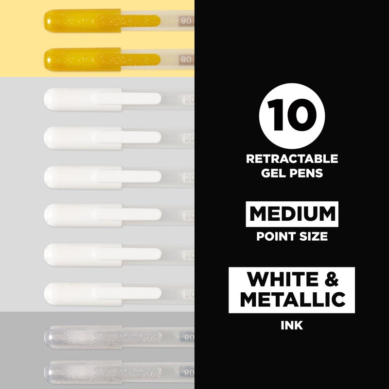SAKURA Gelly Roll Retractable Gel Pens Colored - Opaque Color Set - Medium Point Ink Pen for Journaling, Art, or Drawing - Colored Gel Pens with White, Gold & Silver Ink - 10 Pack - Image 2