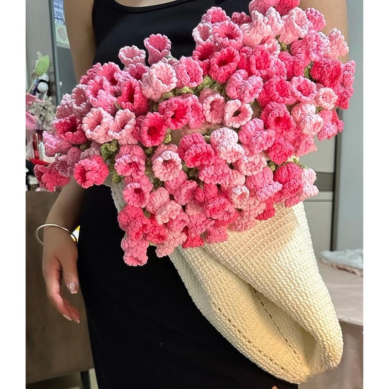 SLITHICE Handmade Crochet Flower Bouquet Blanket - 100% Acrylic Round Throw for Valentine's Day, Boho Home Decor (31/43/63, Rose/Lily/Sunflower)(Lily of The Valley(Mixed Pink), 31.5'') - Image 4