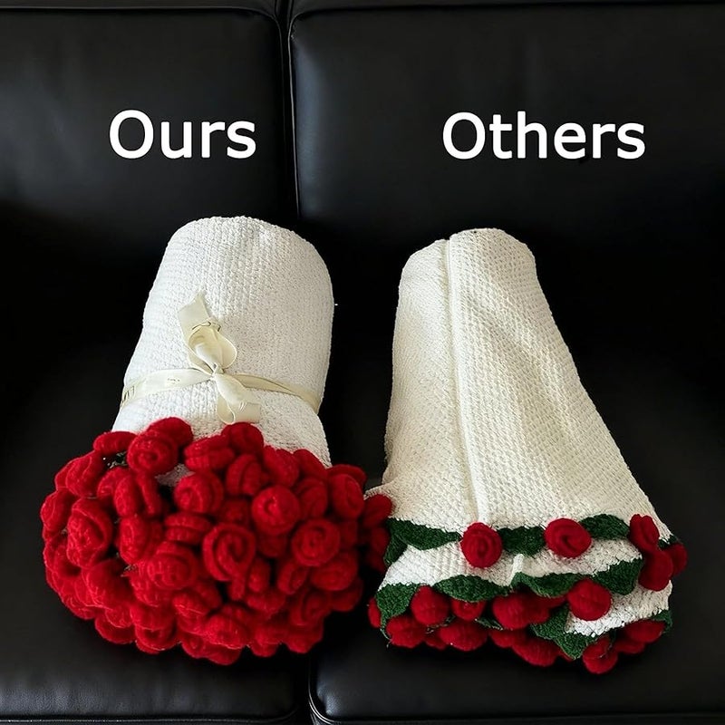 SLITHICE Handmade Crochet Flower Bouquet Blanket - 100% Acrylic Round Throw for Valentine's Day, Boho Home Decor (31/43/63, Rose/Lily/Sunflower)(Lily of The Valley(Mixed Pink), 31.5'') - Image 3