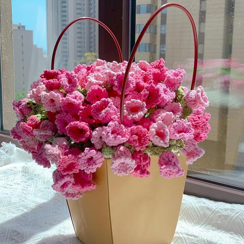 SLITHICE Handmade Crochet Flower Bouquet Blanket - 100% Acrylic Round Throw for Valentine's Day, Boho Home Decor (31/43/63, Rose/Lily/Sunflower)(Lily of The Valley(Mixed Pink), 31.5'') - Image 5