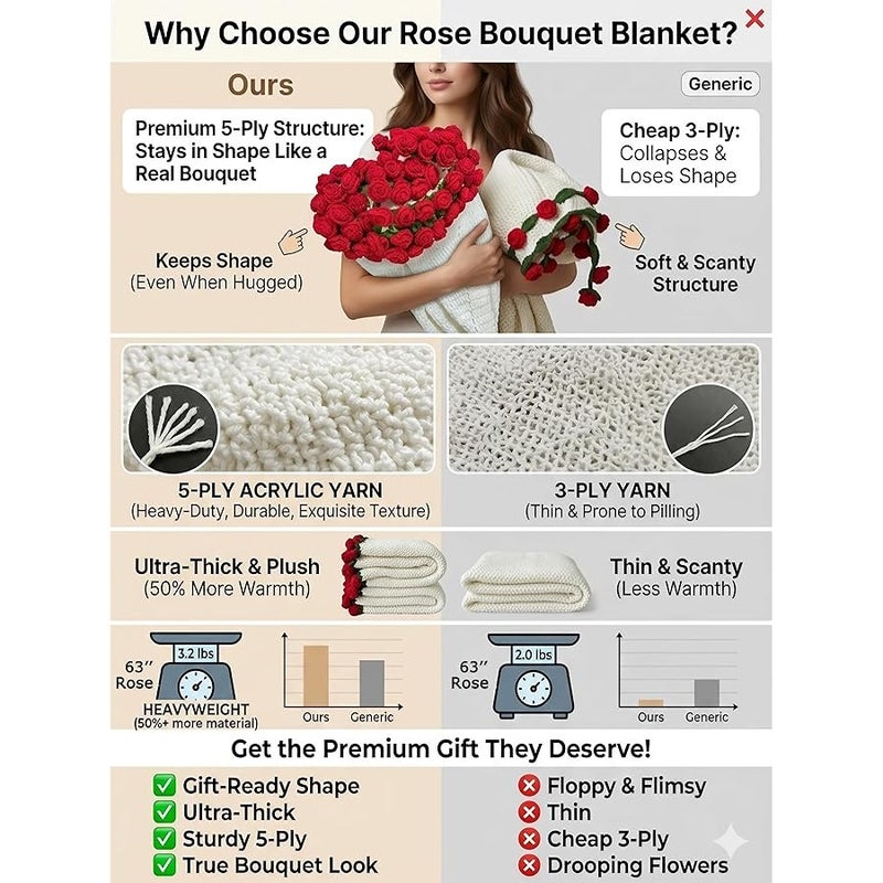 SLITHICE Handmade Crochet Flower Bouquet Blanket - 100% Acrylic Round Throw for Valentine's Day, Boho Home Decor (31/43/63, Rose/Lily/Sunflower)(Lily of The Valley(Mixed Pink), 31.5'') - Image 2