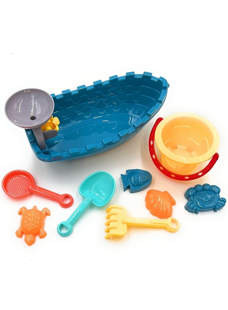 VIO Kids Toys Sand Toys with Bucket Splash Beach Boat Sandcastle Molds Shovel Tools Accessories Sandbox Toys for Beach Swimming Pool Summer Outdoor Party Gift Home Nursery Preschool Fun Blue - Image 1