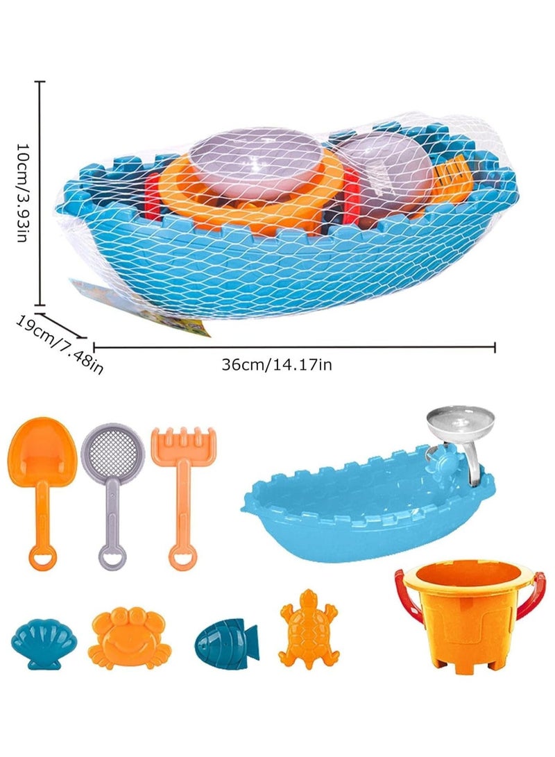 VIO Kids Toys Sand Toys with Bucket Splash Beach Boat Sandcastle Molds Shovel Tools Accessories Sandbox Toys for Beach Swimming Pool Summer Outdoor Party Gift Home Nursery Preschool Fun Blue - Image 2